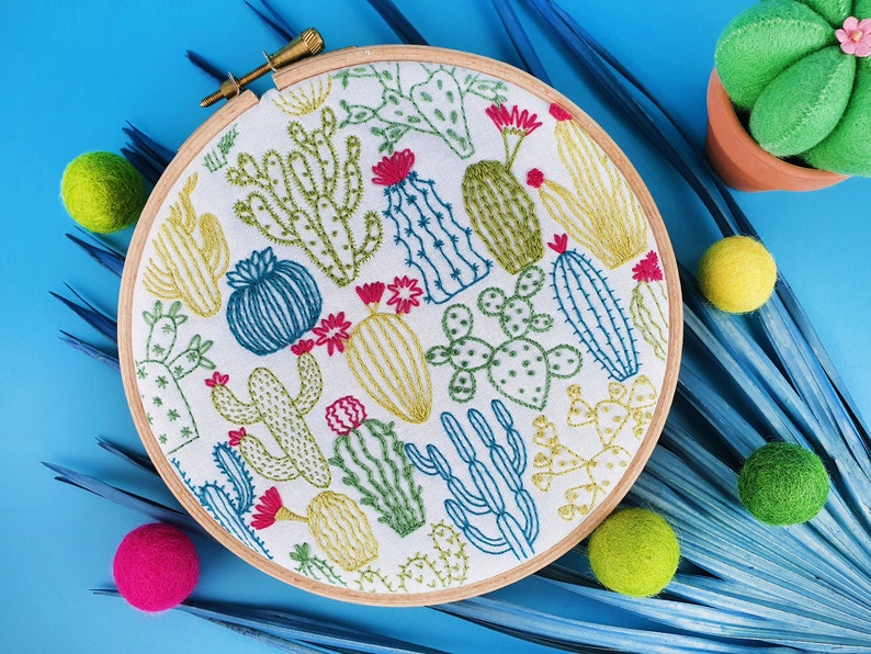 Cactus Hand Embroidery Pattern, Cacti Craft Project, Succulent Hoop Art, DIY Embroidery Pattern, Needlework PDF Pattern. image 4