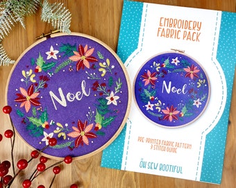 Noel Flowers Embroidery Pattern, Christmas Hoop Art Pattern, DIY Christmas Gifts, Xmas Embroidery Pattern, Winter Crafts For Adults