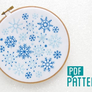 Snowflakes Embroidery Pattern, Snow Needlework Pattern, Christmas Embroidery, Xmas Hoop Art Pattern, DIY Christmas Decor, Winter Embroidery