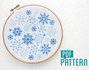 Snowflakes Embroidery Pattern, Snow Needlework Pattern, Christmas Embroidery, Xmas Hoop Art Pattern, DIY Christmas Decor, Winter Embroidery