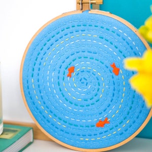 Mindfulness Embroidery Kit, Relaxing Project, DIY Craft Kit, Fish Pond Hoop Art, Gift For Her, Learn to Sew, Hand Embroidery Set, DIY Gift image 3