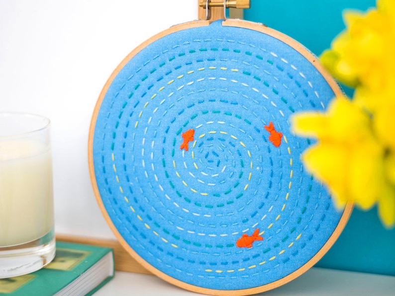 Mindfulness Embroidery Kit, Relaxing Project, DIY Craft Kit, Fish Pond Hoop Art, Gift For Her, Learn to Sew, Hand Embroidery Set, DIY Gift image 3