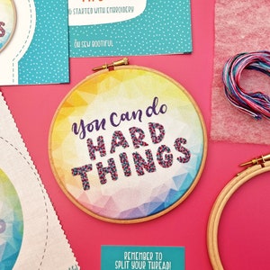 Rainbow Embroidery Kit: Motivational Quote Hoop Art - UK Made