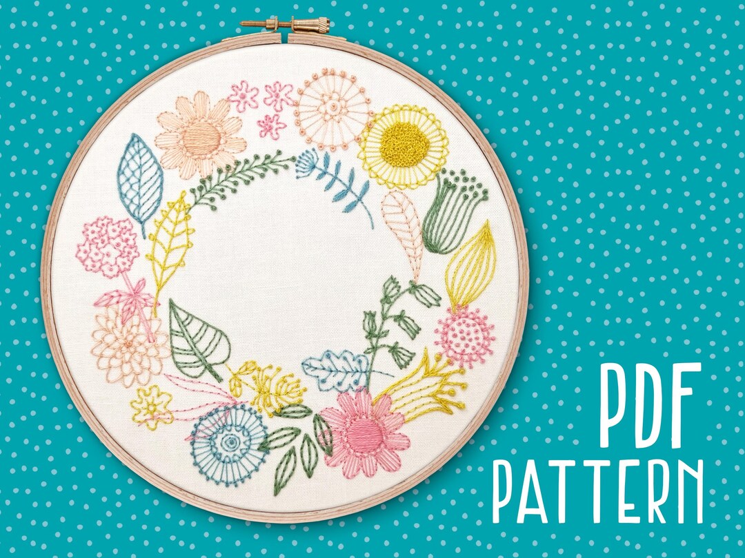 Spring Floral Wreath Hand Embroidery Pattern: DIY Needlework (PDF ...