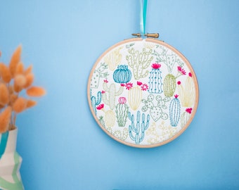 Cactus Embroidery Kit, Modern Succulents Needlework, Hoop Art