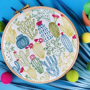 Kit de broderie de cactus, travaux d'aiguille modernes à la main, création de cerceau