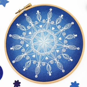 Snowflake Mandala Embroidery Kit, Christmas Craft Kit, Snowflake Embroidery, Winter Hoop Art, Xmas Gift For Artist, Mandala Hoop Art Kit