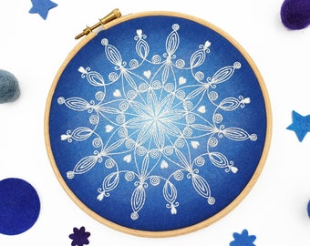 Snowflake Mandala Embroidery Kit, Christmas Craft Kit, Snowflake Embroidery, Winter Hoop Art, Xmas Gift For Artist, Mandala Hoop Art Kit