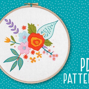 Spring Flowers Hand Embroidery Pattern, Floral Craft Project, Beginners Hoop Art, Flower DIY Embroidery Pattern, Needlework PDF Pattern.