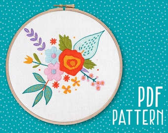 Spring Flowers Hand Embroidery Pattern, Floral Craft Project, Beginners Hoop Art, Flower DIY Embroidery Pattern, Needlework PDF Pattern.