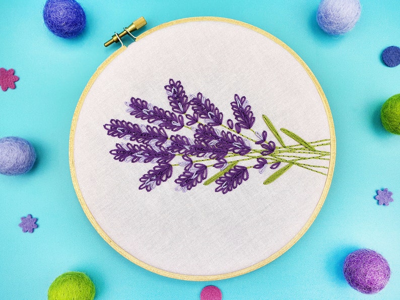 Lavender Embroidery Kit, Mothers Day Gift Idea, Wildflowers Hoop Art, Relaxation Gift For Her, Easy Hand Embroidery, Summer Embroidery Kit image 3