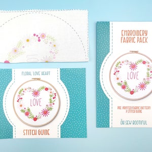 Love Flower Heart Embroidery Pattern, Pink Hoop Art Kit, Love Heart Embroidery Set, Modern Needlecraft Pattern, Daisy Chain Embroidery Kits image 4