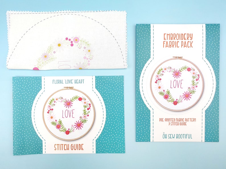 Love Flower Heart Embroidery Pattern, Pink Hoop Art Kit, Love Heart Embroidery Set, Modern Needlecraft Pattern, Daisy Chain Embroidery Kits image 4