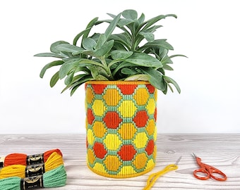 Bargello Planter Kits, Modern Tapestry Kits, Bargello Kits, Plant Pot Craft Kits, Planter Needlepoint Kit, Easy Embroidery Kits For Beginner