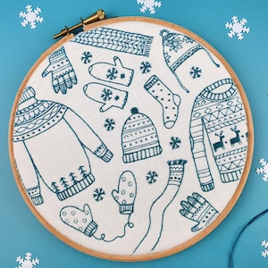 Winter Embroidery Pattern, Christmas Decoration, Needlework, DIY Gift For Christmas, Winter Woollies Embroidery Kit, Modern Hoop Art