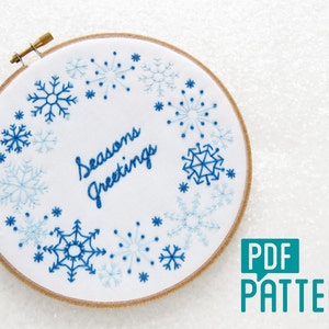 Christmas Embroidery Pattern, Seasons Greetings Needlecraft, Festive Needlework Pattern, Snow Hoop Art Tutorial, Holidays Embroidery Pattern
