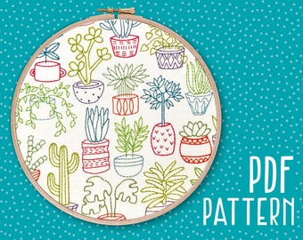 Houseplants Hand Embroidery Pattern: DIY Plant Craft (PDF Pattern)