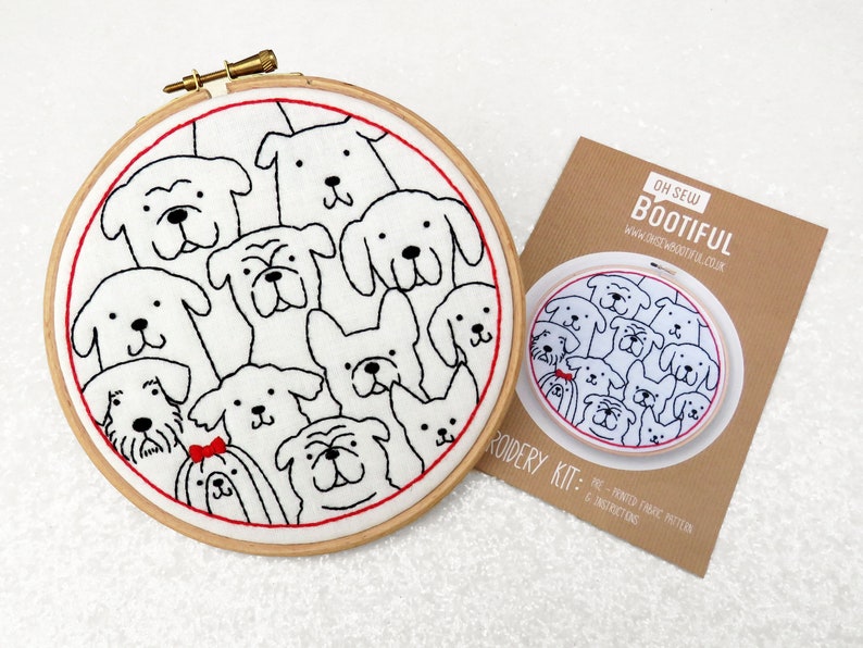 Dogs Hand Embroidery Pattern Dogs Embroidery Stamped image 0