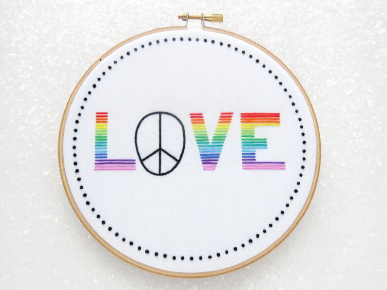 Love Embroidery Pattern, Peace Needlework Pattern, LGBT Embroidery, GLBT Anniversary Gift, Pride Hoop Art, Gay Pride, Beginner Embroidery image 2