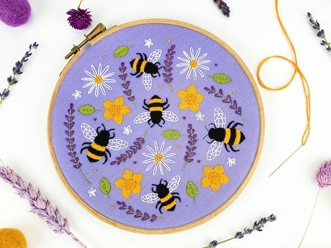 Bees & Lavender Hand Embroidery Kit, Floral Hoop Art - Etsy UK