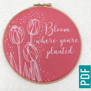 Tulips Embroidery Pattern PDF, Mothers Day Hoop Art Tutorial, Flowers Needlework Pattern Download, Embroidery Tutorial, DIY Anniversary Gift