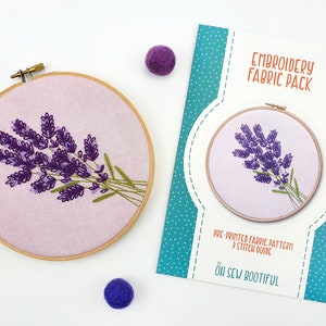 Lavender Embroidery Pattern, Wildflower Embroidery Pattern, Floral Hand Embroidery Pattern Kit, Summer Flower Hoop Art Fabric Pattern Pack