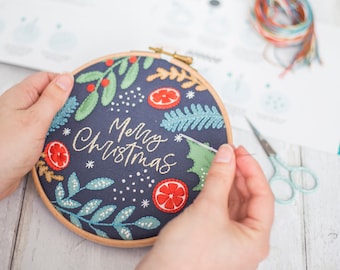 Merry Christmas Embroidery Kit: DIY Holiday Craft Gift Box