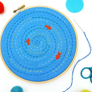 Mindfulness Embroidery Kit, Relaxing Project, DIY Craft Kit, Fish Pond Hoop Art, Gift For Her, Learn to Sew, Hand Embroidery Set, DIY Gift image 2