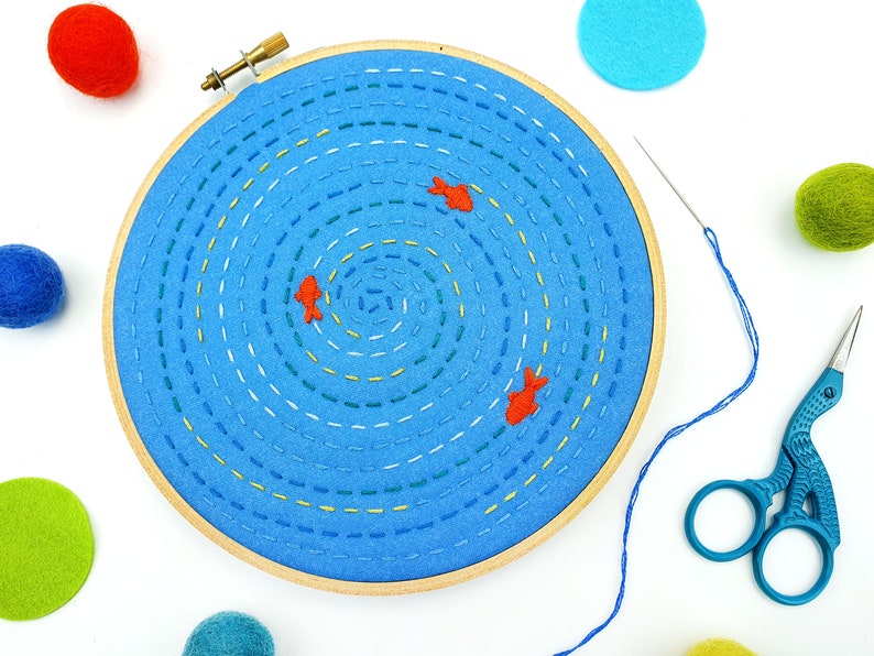 Mindfulness Embroidery Kit, Relaxing Project, DIY Craft Kit, Fish Pond Hoop Art, Gift For Her, Learn to Sew, Hand Embroidery Set, DIY Gift image 2