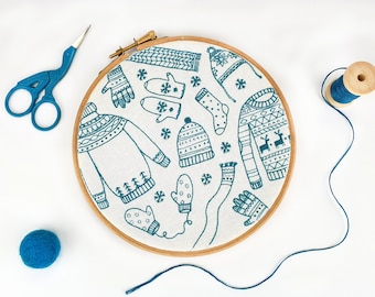 Winter Embroidery Kits, Winter Woolies Embroidery Kit, Beginners Hoop Art Kit, Christmas Embroidery Kit, Xmas Hoop Art, Winter Crafts Kit