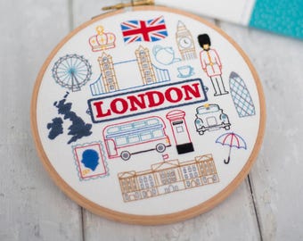 Stitching London Embroidery Pattern, Printed Needlecraft Pattern, Fabric & Stitch Guide