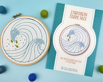 Waves Needlecraft Pattern, Seascape Embroidery, DIY Decor, Ocean Embroidery Hoop Art Pattern, Needlwork Pattern Kit, Sea Embroidery Tutorial