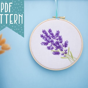Lavender Hand Embroidery Pattern, Flower Craft Project, Mindfulness Hoop Art, DIY Embroidery Needlework Pattern, PDF Instant Download