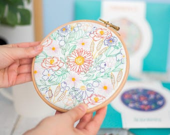 Bloom Burst Embroidery Pattern: Floral Needlework on Fabric