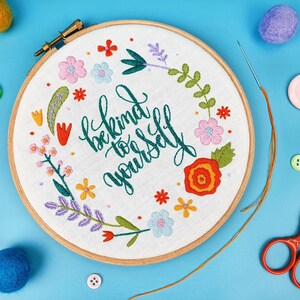 Be Kind To Yourself Embroidery Kit, Self Care Kit, Spring Needle Craft Kit, Floral Hoop Art, Floral Hand Embroidery Project, Hand Sewing Kit image 3