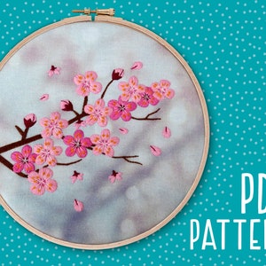 Cherry Blossom Hand Embroidery Pattern, Beginners Hoop Art (PDF Pattern ...