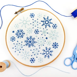 Snowflakes Embroidery Kit, DIY Christmas Decoration, Adults Craft Kit, Xmas Gift For Her, Winter Hoop Art, Stocking Stuffer, Mindfulness Kit image 1
