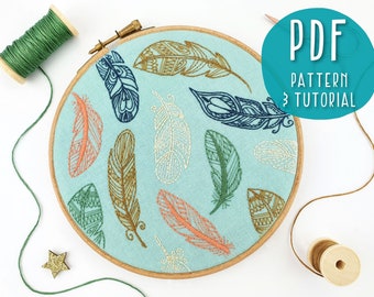 Boho Feathers Embroidery Pattern: Modern DIY Needlework (PDF Pattern)