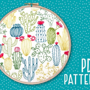 Patrón de bordado a mano de cactus, proyecto de artesanía de cactus, arte de aro suculento, patrón de bordado diy, patrón PDF de costura.
