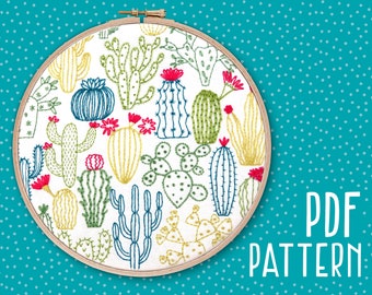 Cactus Hand Embroidery Pattern, Cacti Craft Project, Succulent Hoop Art, DIY Embroidery Pattern, Needlework PDF Pattern.