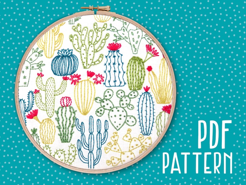 Cactus Hand Embroidery Pattern, Cacti Craft Project, Succulent Hoop Art, DIY Embroidery Pattern, Needlework PDF Pattern. image 1