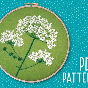 Wildflowers Hand Embroidery Pattern, Flower Craft Project, Queen Annes Lace Hoop Art, Floral DIY Embroidery Pattern, PDF Instant Download