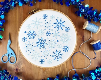 Snowflakes Embroidery Kit, DIY Christmas Decoration, Adults Craft Kit, Xmas Gift For Her, Winter Hoop Art, Stocking Stuffer, Mindfulness Kit