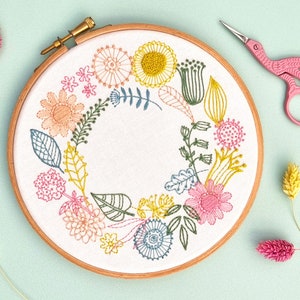 Spring Floral Embroidery Kits, Flowers Embroidery Kits, Embroidery Kits for Beginners, Spring Needlecraft Kits, Floral Hand Embroidery Kits image 1