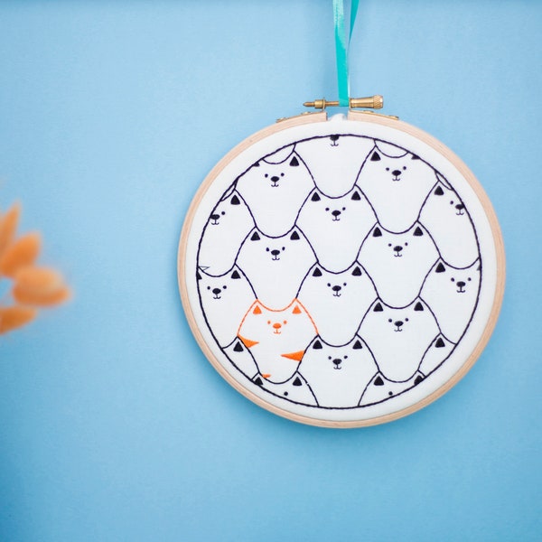 Cats Embroidery Kit, Pre-Printed Fabric, Beginner Needlework
