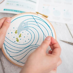 Modern Embroidery Kit, Ocean Waves DIY Hoop Art, Modern Needlework Kit, Embroidery Tutorial, DIY Gift for Her, Beginners Embroidery Kit image 2