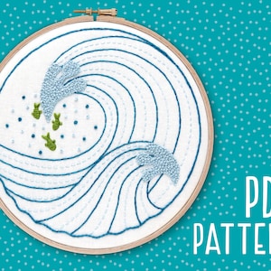 Waves Embroidery Pattern, Water Hand Embroidered Pattern, Sea Needlework Tutorial, DIY Hoop Art, Mindfulness Craft Project, PDF download
