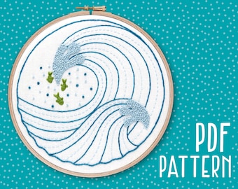 Waves Embroidery Pattern, Water Hand Embroidered Pattern, Sea Needlework Tutorial, DIY Hoop Art, Mindfulness Craft Project, PDF download