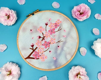Blossom Embroidery Kit, Cherry Blossom Embroidery Kit, DIY Floral Hoop Art Kit, Modern Stamped Embroidery, Flower Needlework, DIY Gift Ideas