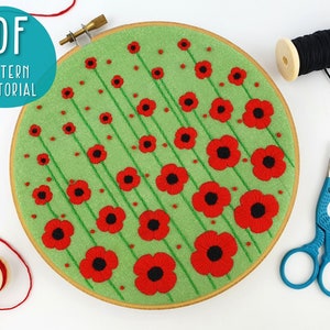 Poppy Hand Embroidery Pattern, Poppies Craft Project, Mindfulness Hoop Art, Floral DIY Embroidery, Flowers Needlework PDF Pattern download